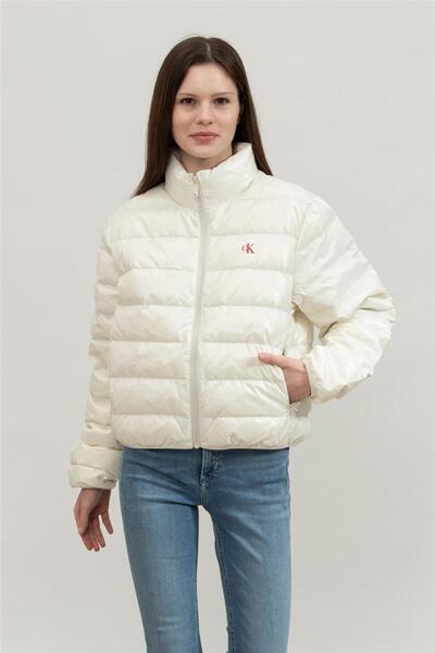 Calvin Klein Marka Logolu Kadın Dik Yaka Beyaz Mont