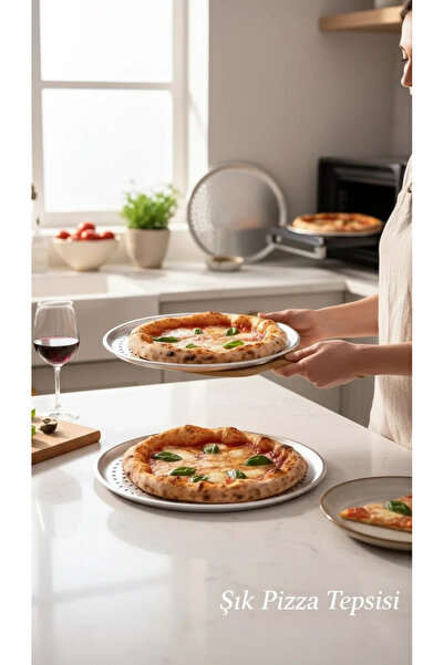 MyBru Paslanmaz Çelik Delikli Pizza Fırın Tepsisi Lahmacun Fırın Tepsisi 3'lü...
