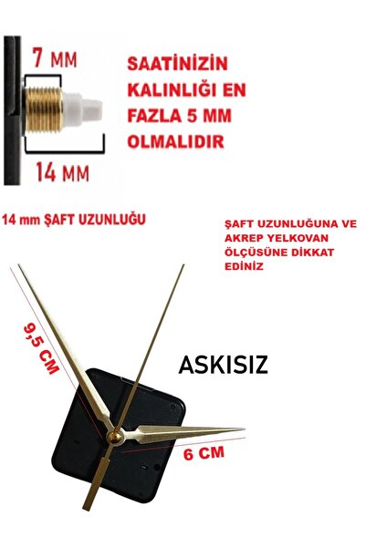 CNR SHOP Saat Mekanizması, 14 mm ŞAFT BOYU Saat Makinesi Sessiz Çalışır Akrep...