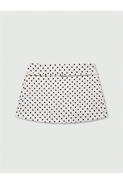 SLAW REZZ Women's Polka Dot Shorts Skirt with Belt Detail, Mini Skirt with Zi...