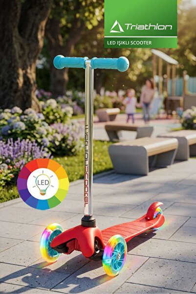 Triathlon T138-Kırmızı 138 Scooter Ayarlanabilir Yükseklik 7 Renk Led Işıklı ...