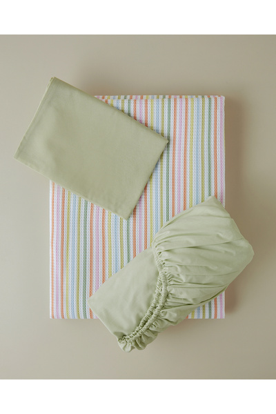 English Home Summer Stripe Tek Kişilik Pike Takımı 150x220 cm Yeşil-Turuncu