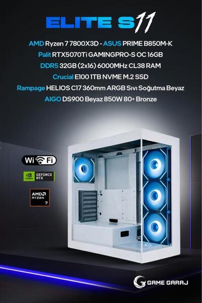Game Garaj Elite S11 AMD Ryzen 7 7800X3D 32GB RAM 1TB SSD RTX5070Ti 360mm Sıvı Soğutma FreeDOS Oyuncu OEM