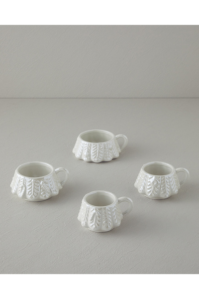 English Home White Pine Dolomite 4'lü Kupa 153 ml-193 ml-267 ml-267 ml Beyaz