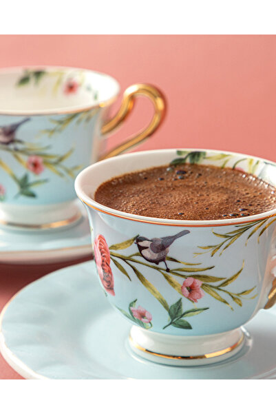 English Home Vanilla New Bone China 4 Parça 2 Kişilik Kahve Fincan Takımı Açık Mavi