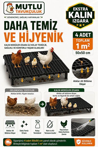 MUTLU TAVUKÇULUK Kalın Izgara Güvercin Kümes Taban Izgarası 1 m² (4 Adet 50x5...