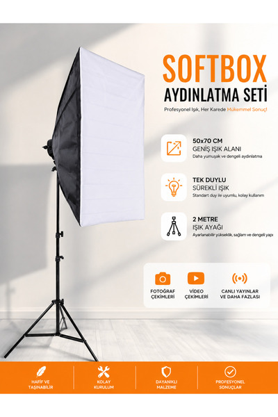 Softbox Lighting Set 50x70 cm 2 Meters Light Feet Photo Video YouTube Live Streaming