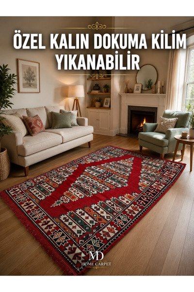 mdhomecarpet Türkiye Şark Köşesi Halısı - Otantik Kilim Desenli, Doğal Dokulu...