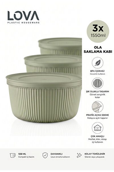lovagroup Kapaklı Saklama Kabı Seti 3 Adet 1550 ml Büyük Boy Buzdolabı Yemek ...