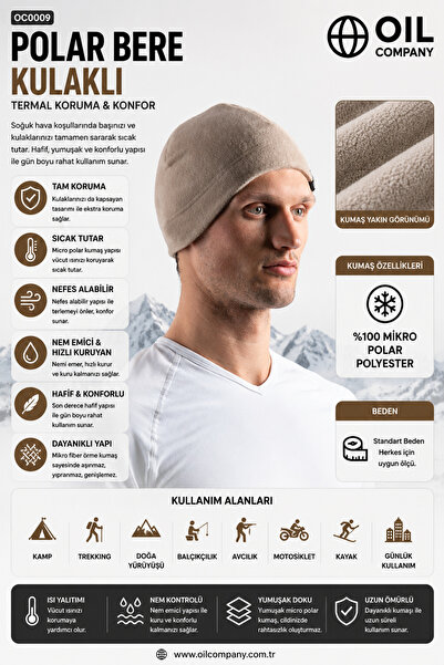 OIL COMPANY Unisex Αντιανεμικό Winter Fleece Beanie με Αυτιά Αντιανεμικό
