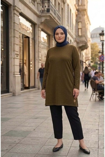 KADO 26Y9218 TUNİK SIFIR YAKA BASİC YAĞ YEŞİLİ