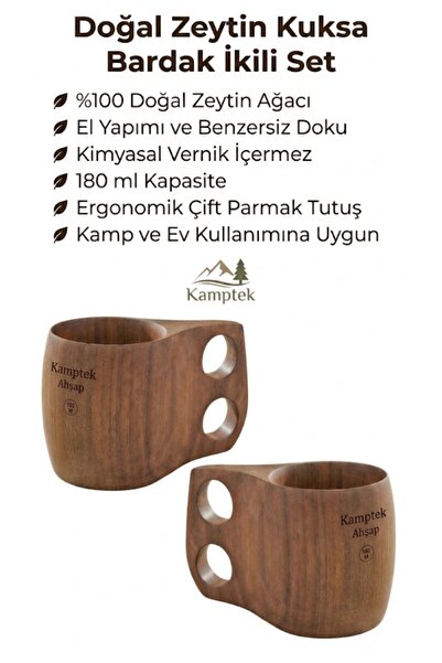 kamptek kamp teknolojisi Kamptek Ahşap 180 ml Çift Delikli Kulplu Kuksa Kupa ...