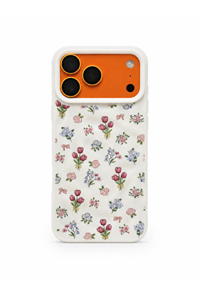 QUSCHU İphone 17 Pro / 18 Pro Uyumlu Dalgalı Çiçek Desenli Yumuşak Silikon Te...