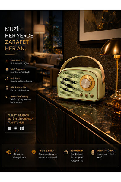 Zigver Retro Bluetooth Hoparlör Sevimli Mini Hoparlör Taşınabilir Kablosuz Ho...