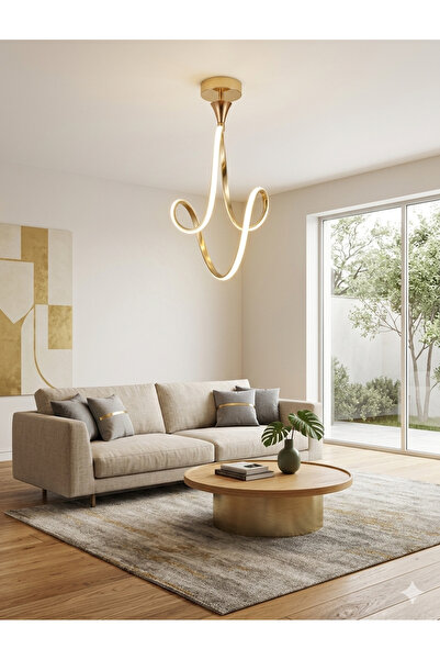 Zeya Lighting Yüksek Aydınlatmalı Badem Model Gold  kaplama tek top sarkıt mo...