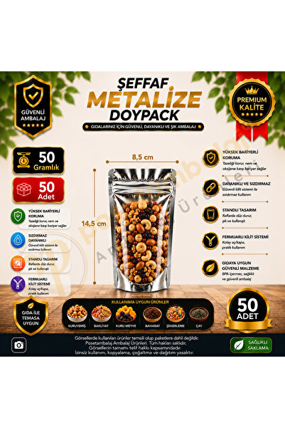 Şeffaf Metalize Doypack 8,5x14,5x5 cm (50 Adet)