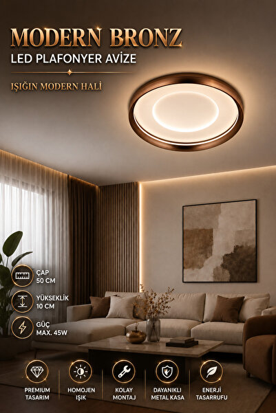 Elvora Home Modern (PREMİUM) Bronz LEDli 3 Renkli Tavan Avizesi Salon Oturma ...