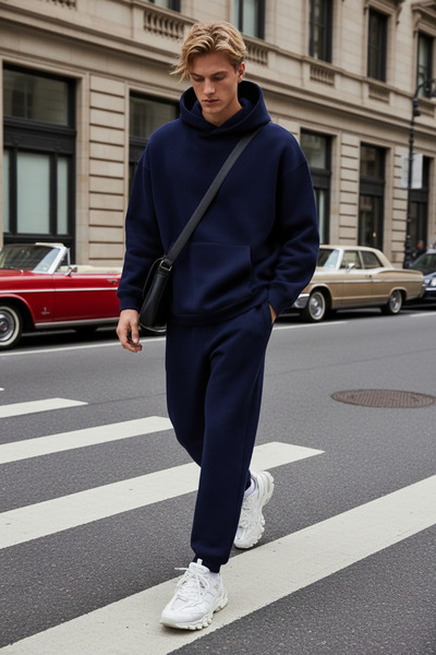 Runades Men's Polar Fleece Relaxed Fit Hooded Kangaroo Pocket Tracksuit Set -...