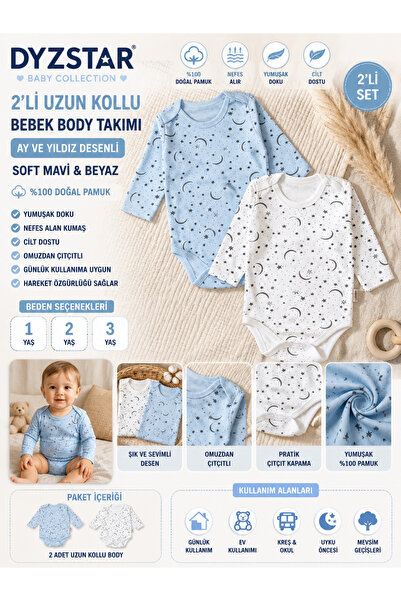 DYZSTAR 2-Piece Long Sleeve Baby Bodysuit Set - 100% Natural Cotton, Soft wit...
