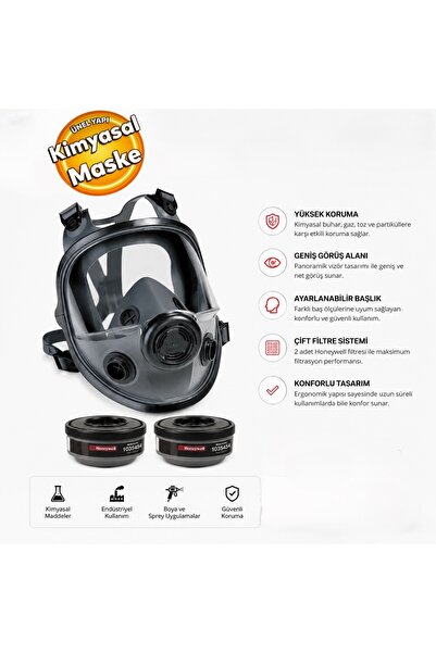 HONEYWELL Tam Yüz Kimyasal Toz Maskesi 2 Filtreli