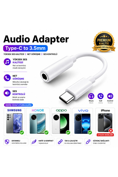 Astakos Aux Type-C to 3.5mm Jack Kulaklık Dönüştürücü Samsung Type-C Cihazlar...