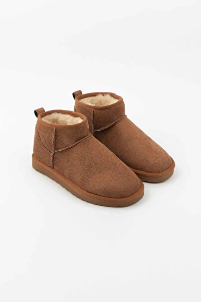 FootFrenzy Kadın Süet Içi Kürklü Alçak Taban Bilekte Kısa Kadın Bot&bootie Taba