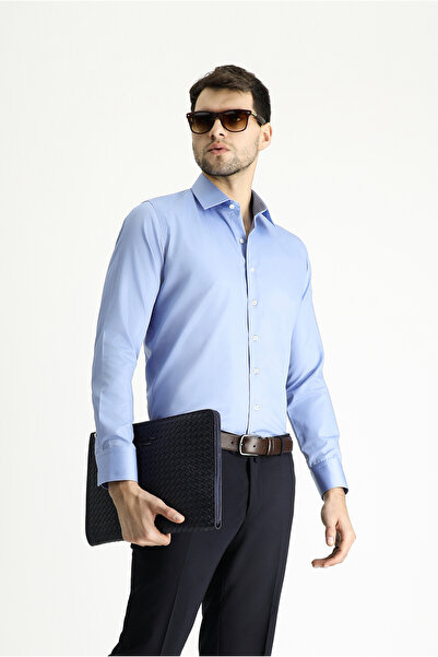 Kiğılı Uzun Kol Slim Fit Dar Kesim Klasik Non Iron Saten Pamuklu Gömlek