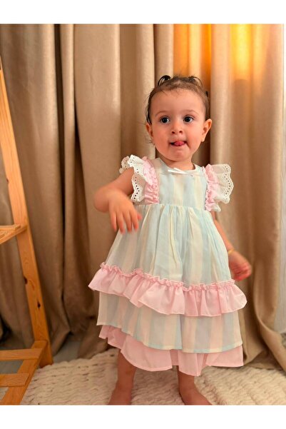 İKO BABY Kız Çocuk 2-3-4-5 Yaş Fırfırlı Şık Yazlık Davet Elbisesi