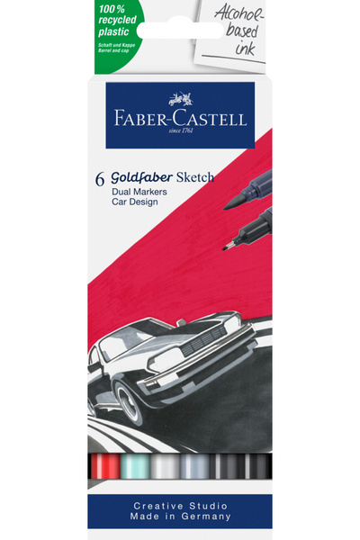 Faber Castell Gofa Sketch Markör Car Design 6'lı Set, Çift Fineliner Uçlu, Ka...