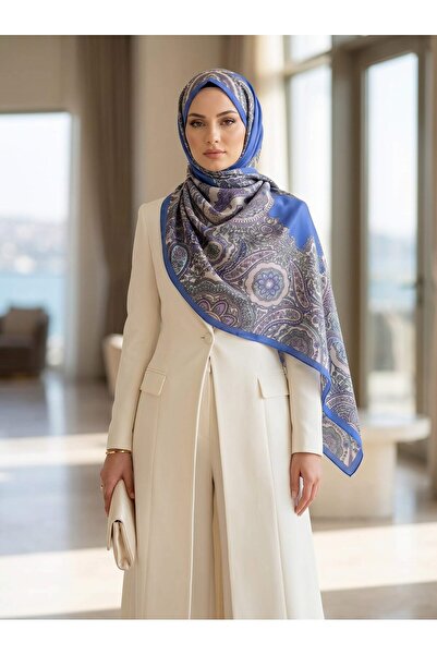 Vissona 100% İpek Etro Desenli Saks Renkli 92x210 Şal