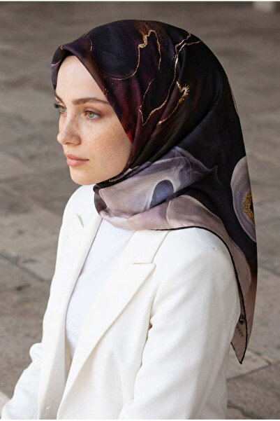 Vissona %100 Twill İpek Batik Desenli İndigo - Nar Çiçeği Renkli 90x90 Eşarp ...