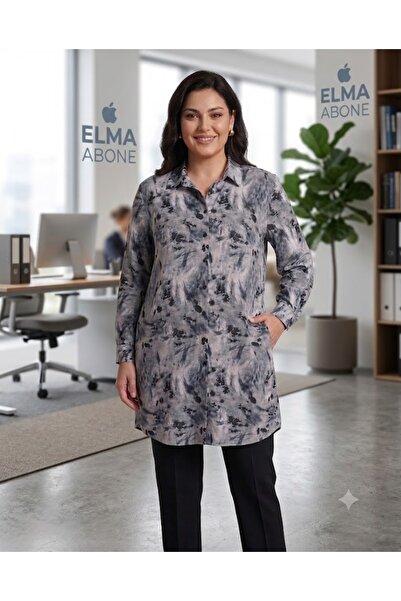 elma abone Super Battal Viscose Patterned Tunic Shirt