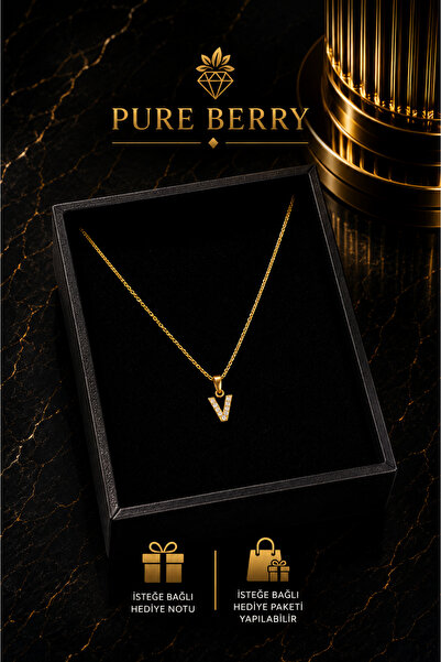 PURE BERRY ZİRKON TAŞLI V HARFİ ÇELİK KOLYE