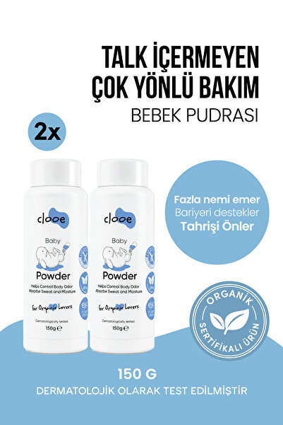 clooe Talk İçermeyen Vegan Bebek Pudrası Organik Sertifikalı Aloe Vera ve Mıs...