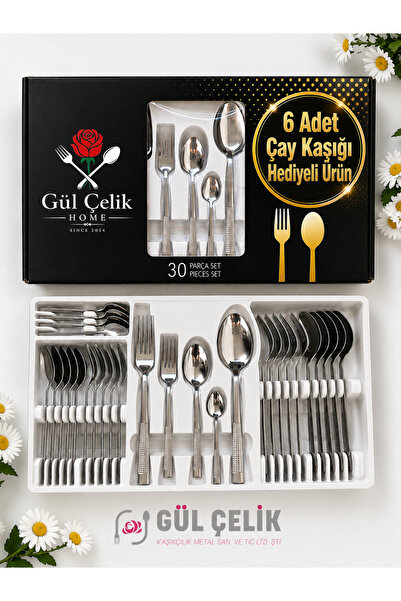 KAVEH 30 Parça 6 Kişilik Çatal Kaşık Seti Hasır Model Kutulu 18/0 Kalite