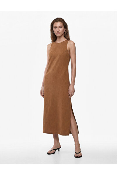Koton Viscose Fabric Round Neckline Window Detail Backless Sleeveless Long Dress