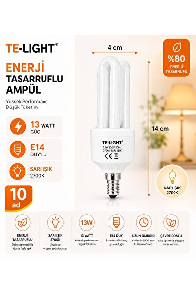 Dila’s home 10 Adet | 13 Watt | Tasarruflu Ampül | Sarı Işık | E14 Duy'lu