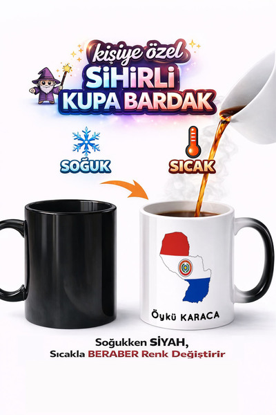 Kirbi Reklam كوب سحري من البورسلين مطبوع على الوجهين بتصميم علم باراجواي هدية