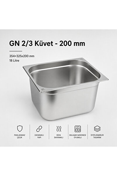 Genel Markalar Paslanmaz Çelik Gastronom/gastronorm Küvet Gn 2/3-200 (35,4 X ...