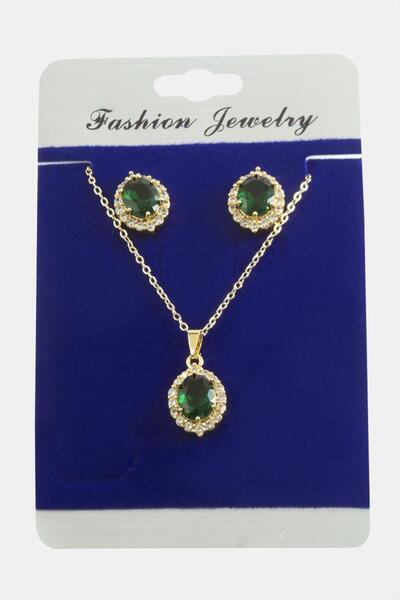 ZERO LAND Glblseme Oval Zircon Stone (31658) Set Necklace-Green