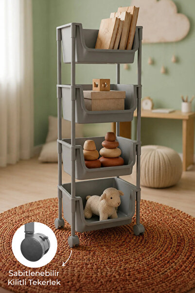 NESS HOME 4 Katlı Tekerlekli Organizer Raf Oyuncak Dolabı,Mutfak Rafı , Banyo...