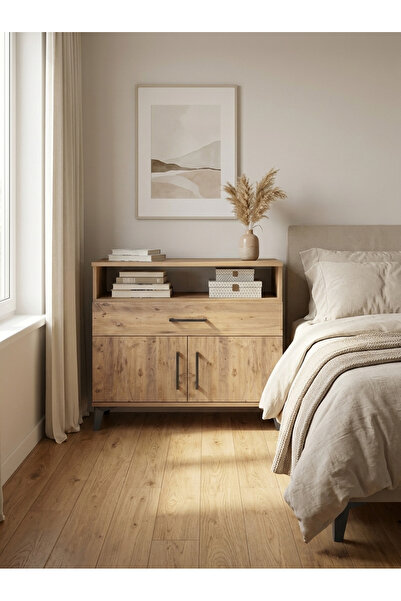Arges Dresser Multipurpose Nightstand with 2 Shelf Drawer Door Bedroom Office Bathroom Organizer 88x30x80