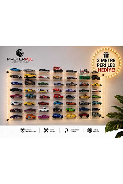 MASTERPOL 49lu - Şeffaf 1/64 ölçekli Kapaklı 49lu koleksiyon araba rafı araç ...