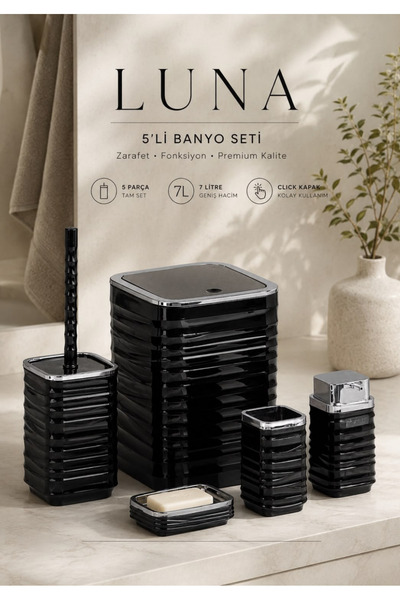 Store Set de baie HGY Home Luna Square cu detalii cromate negre, 5 piese - 7 ...