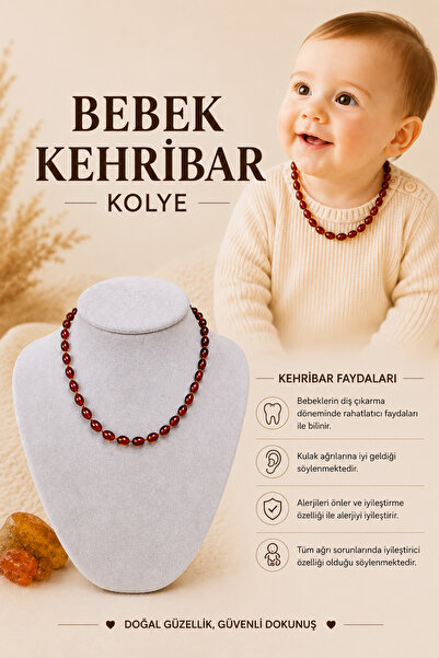 Saff Doğal Taş Sertifikalı Bebek Kehribar Kolye Sertifikalı Damla Kehribar 20...