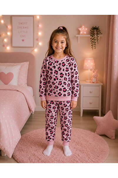 Pajama Shop طقم بيجامات شتوية بأكمام طويلة من قماش القطن للفتيات باللون الورد...