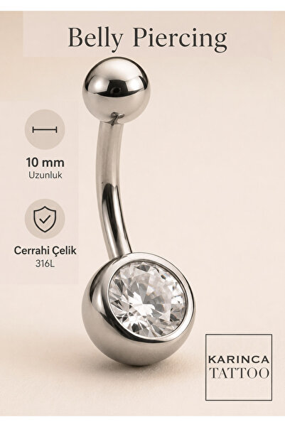 Karınca Piercing Taşlı Cerrahi Çelik Göbek Piercingi 10 mm Belly Piercing