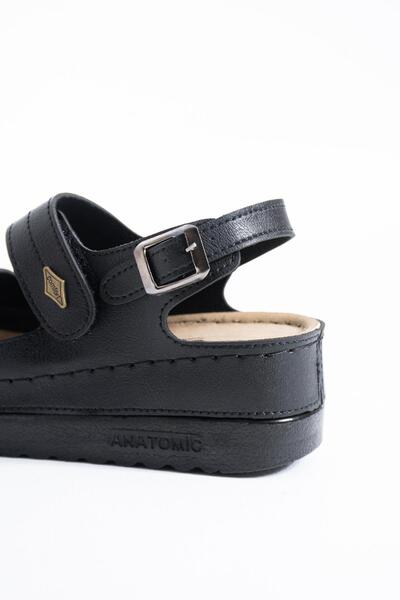 Moda Pie Holo Çift Çırtlı Kadın Ortopedik Sandalet Siyah