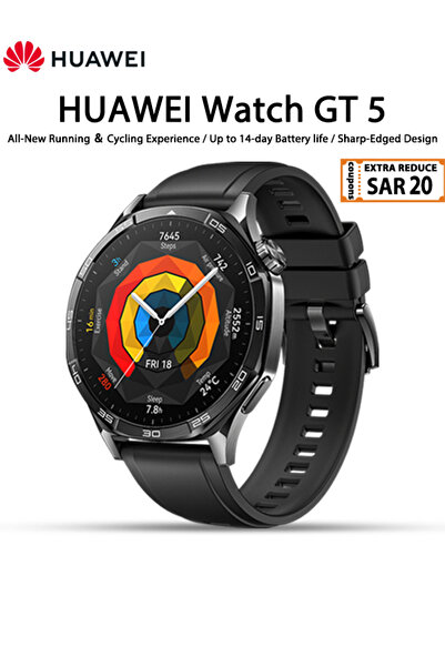 Huawei ساعة Watch GT 5 الذكية مقاس 46 مم، عمر البطارية يصل إلى 14 يومًا، متوا...