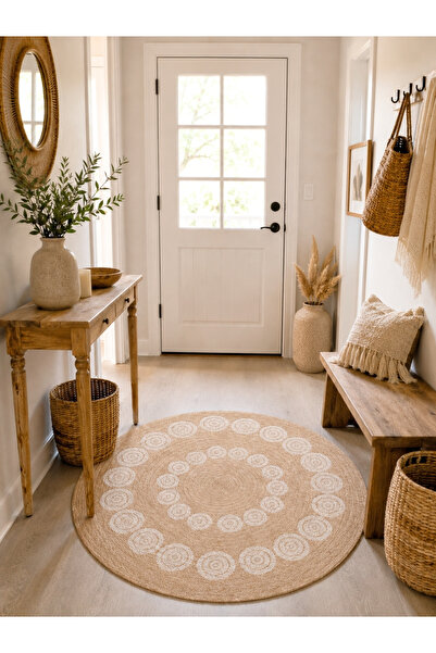 SANRUGS Home & Living Yıkanabilir Sisal Jüt Dokuma Hasır Halı Kilim Bej Kahve...